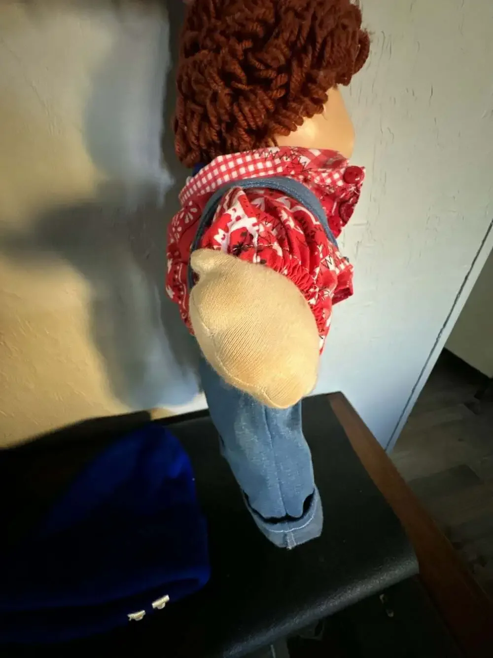 Vintage Cabbage Patch Kids Boy Doll Red Yarn Hair Brown Eyes Overalls